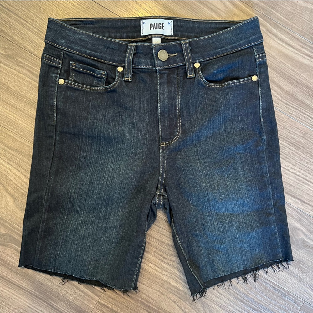 Paige Hoxton Cutoff Bermuda Shorts Sz 26 Raw Hem Dark Wash Denim